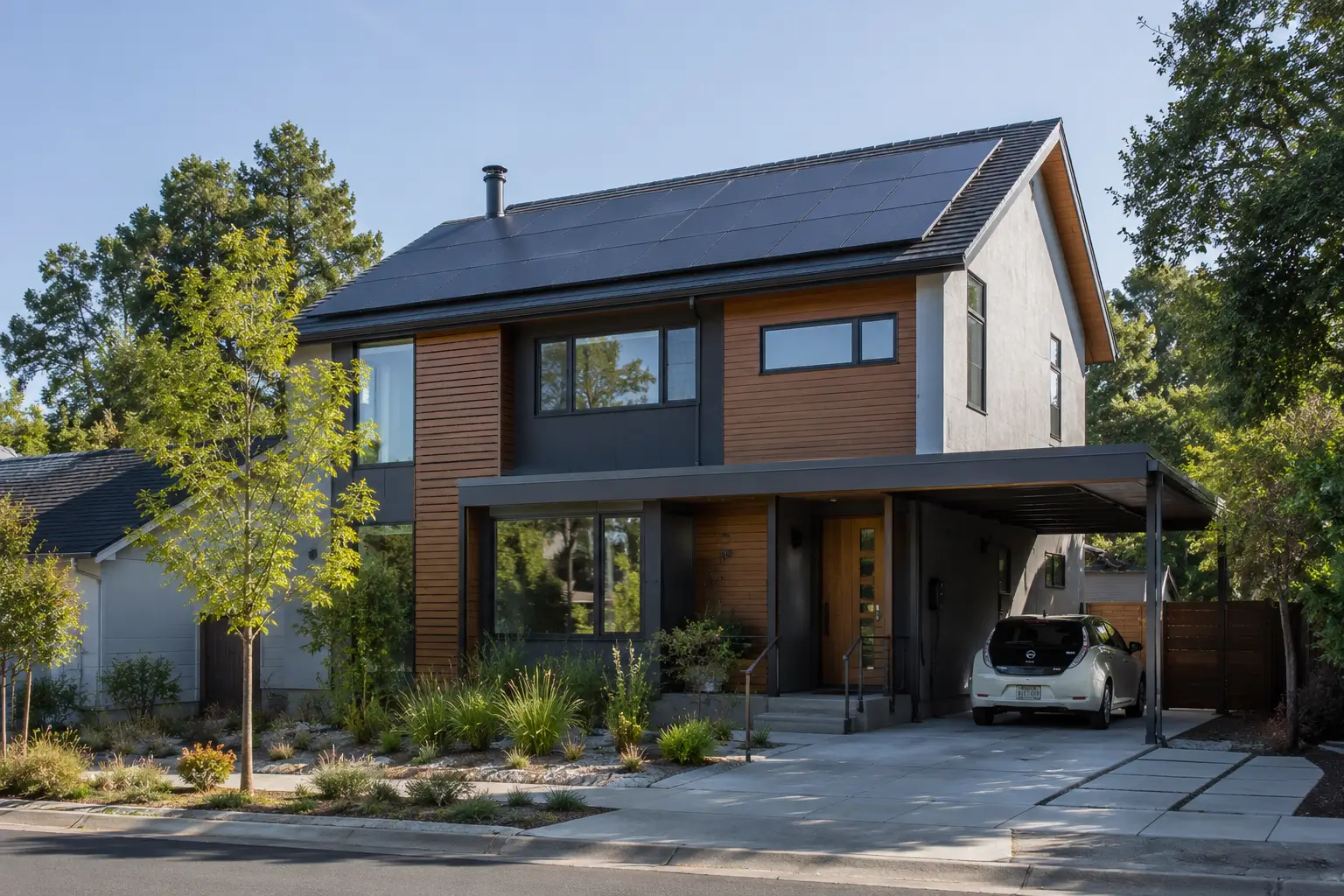 Modern two-storey timber-clad residential home